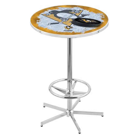 Holland Bar Stool Co 42" Chrome Pittsburgh Penguins Pub Table, 36" dia. Top L216C4236PitPen-D2